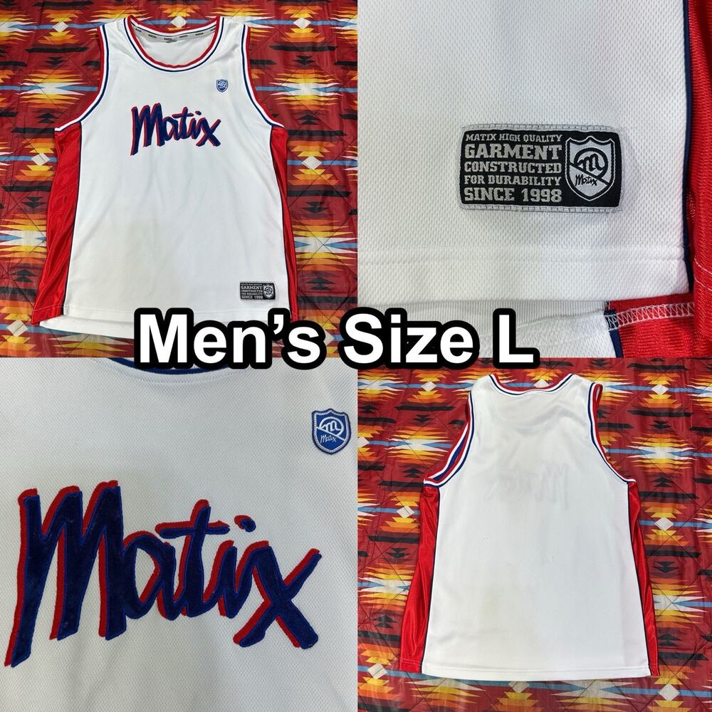 Vintage Y2K Matix Basketball White Red Jersey Men’s Large Skateboarding